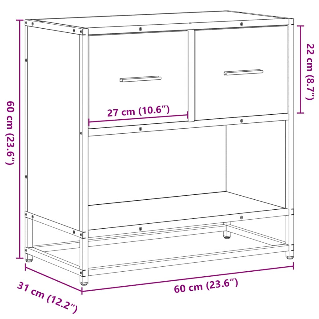 vidaXL Bedside Cabinet Sonoma Oak 60x31x60cm Engineered Wood and Metal