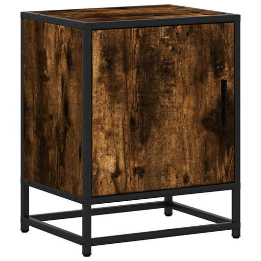 vidaXL Bedside Cabinet Smoked Oak 40x31x50cm Engineered Wood and Metal