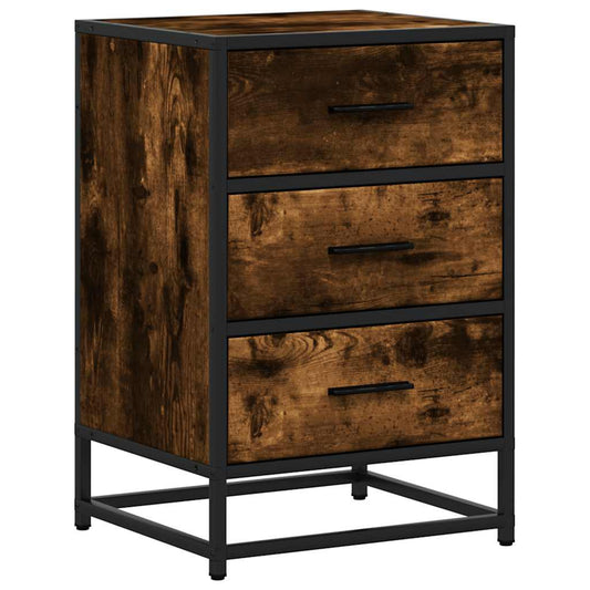 vidaXL Bedside Cabinet Smoked Oak 40x34.5x60 cm Engineered Wood&Metal
