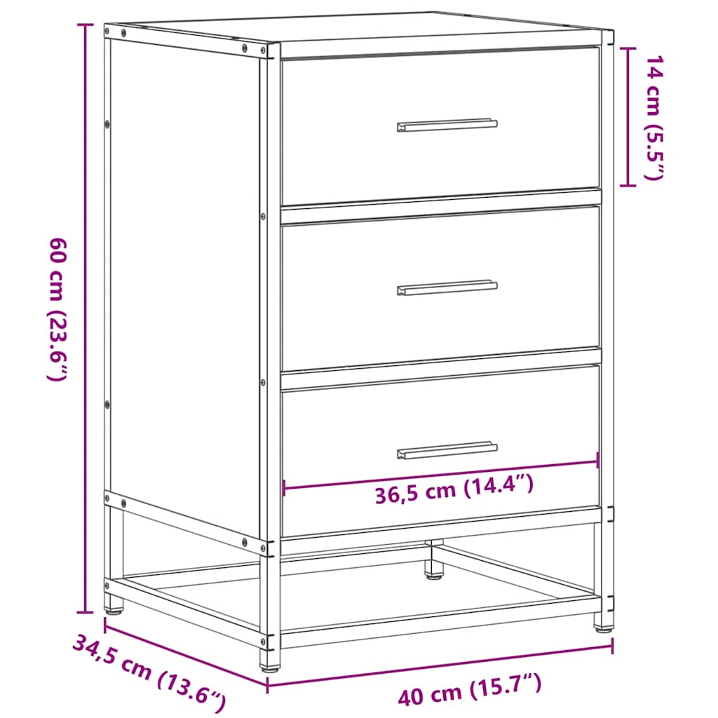 vidaXL Bedside Cabinet Smoked Oak 40x34.5x60 cm Engineered Wood&Metal