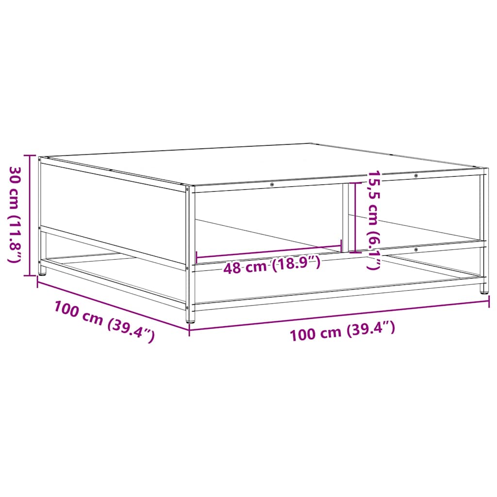 vidaXL Coffee Table Brown Oak 100x100x30 cm Engineered Wood and Metal