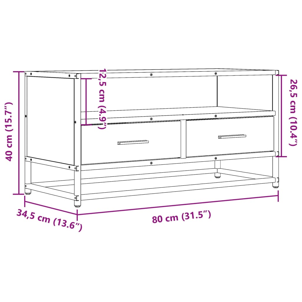 vidaXL TV Cabinet Smoked Oak 80x34.5x40 cm Engineered Wood and Metal