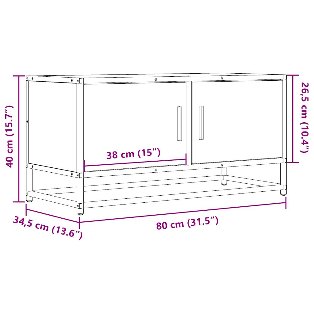 vidaXL TV Cabinet Smoked Oak 80x34.5x40 cm Engineered Wood and Metal
