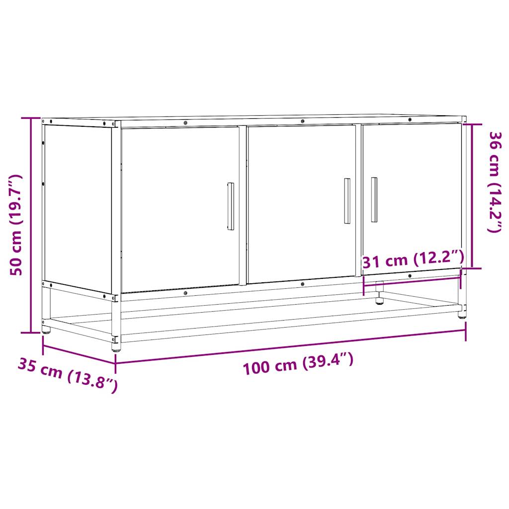 vidaXL TV Cabinet Grey Sonoma 100x35x50 cm Engineered Wood and Metal