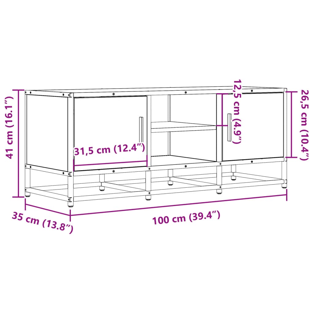 vidaXL TV Cabinet Black 100x35x41 cm Engineered Wood and Metal