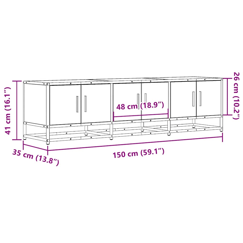 vidaXL TV Cabinet Sonoma Oak 150x35x41 cm Engineered Wood and Metal