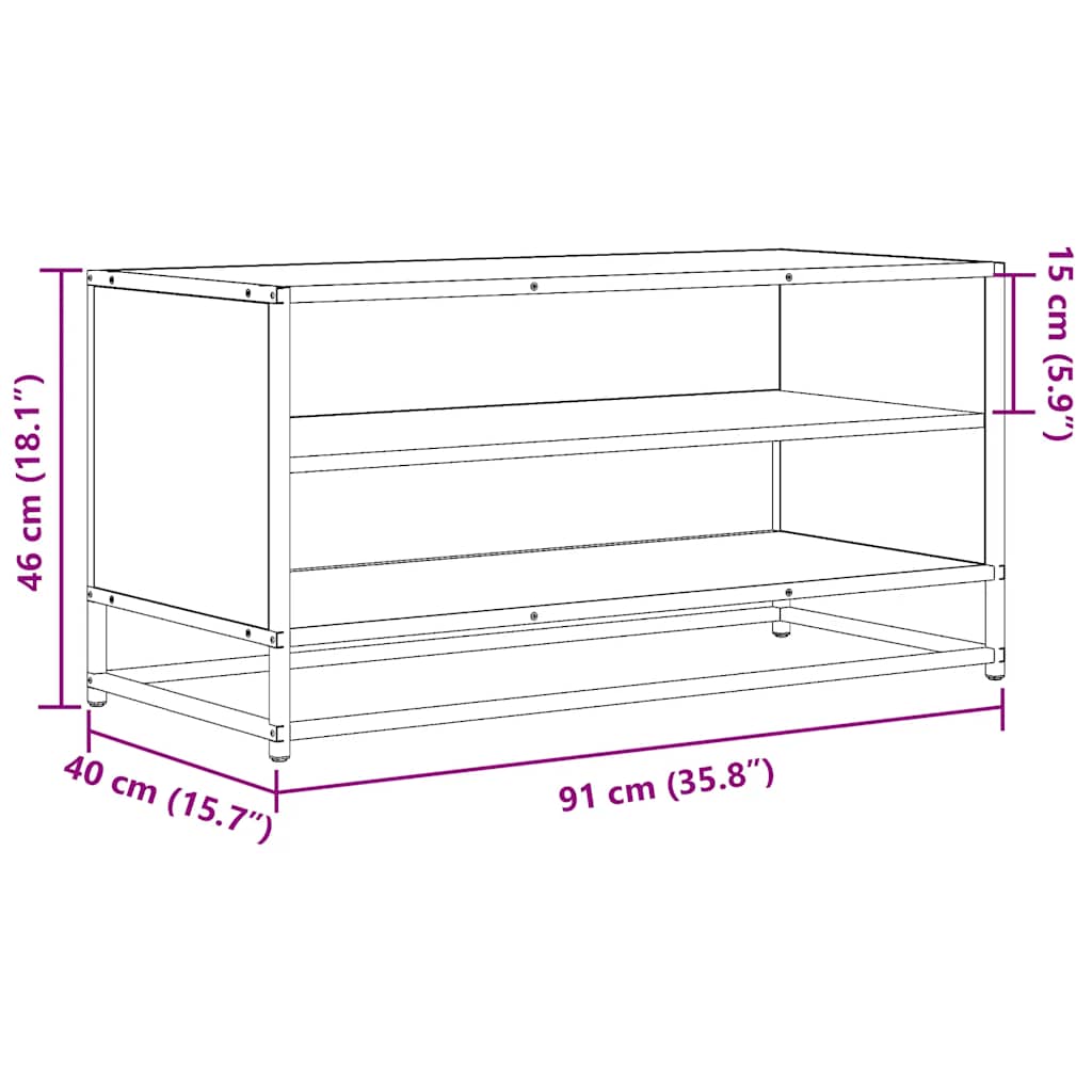 vidaXL TV Cabinet Black 91x40x46 cm Engineered Wood and Metal