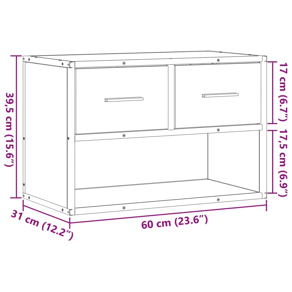 vidaXL TV Cabinet Smoked Oak 60x31x39.5 cm Wood and Metal