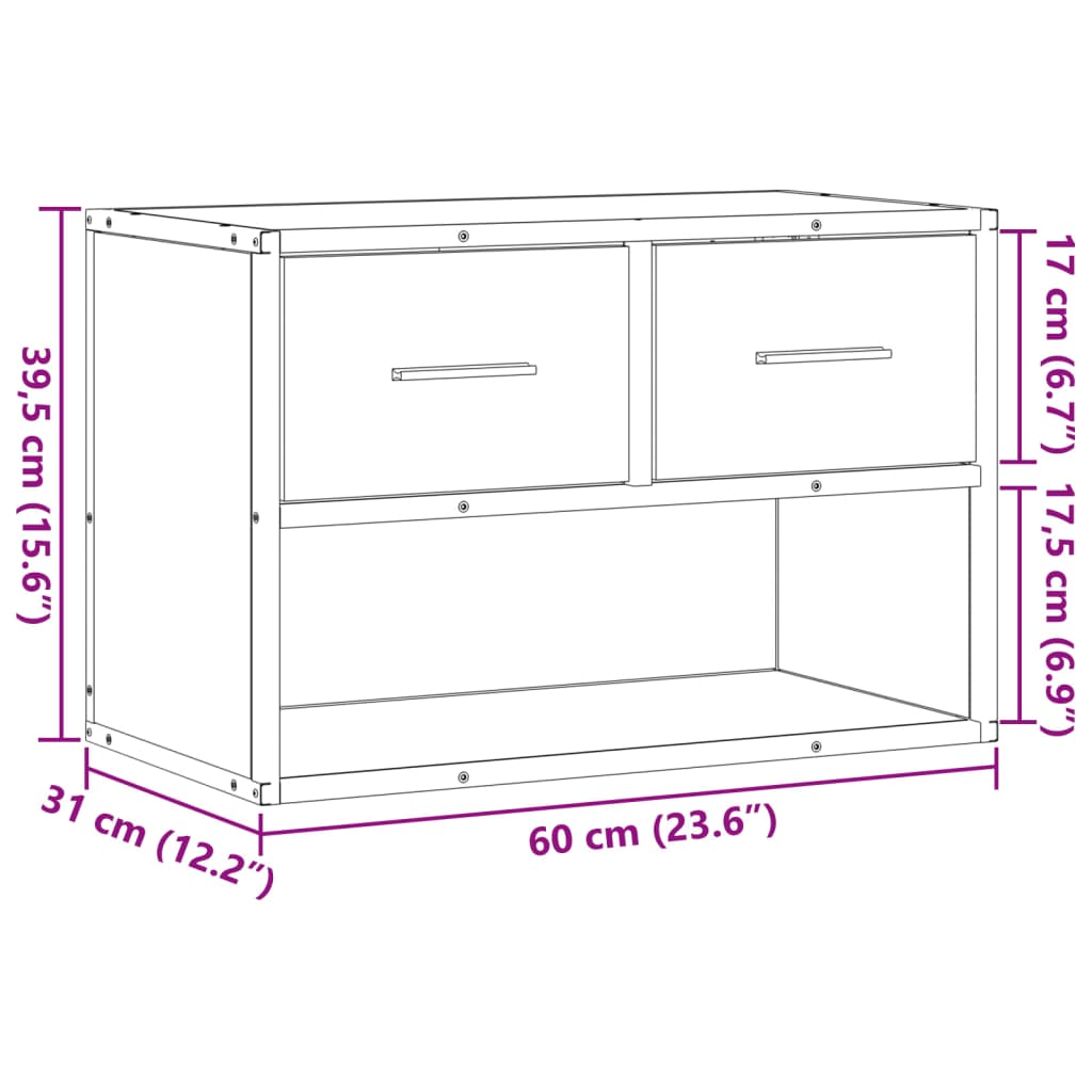 vidaXL TV Cabinet Grey Sonoma 60x31x39.5 cm Engineered Wood and Metal