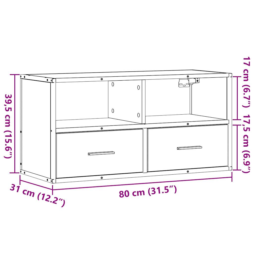 vidaXL TV Cabinet Brown Oak 80x31x39.5 cm Engineered Wood and Metal