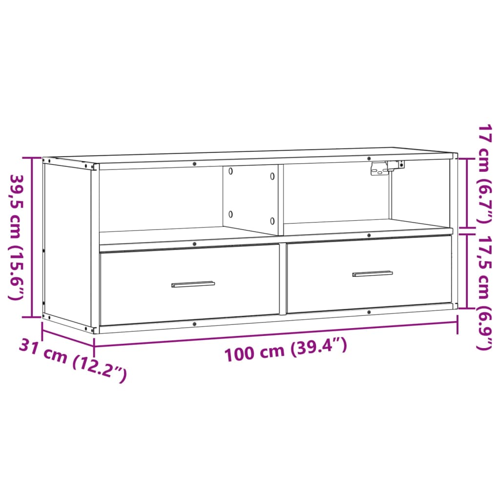vidaXL TV Cabinet Grey Sonoma 100x31x39.5 cm Engineered Wood and Metal