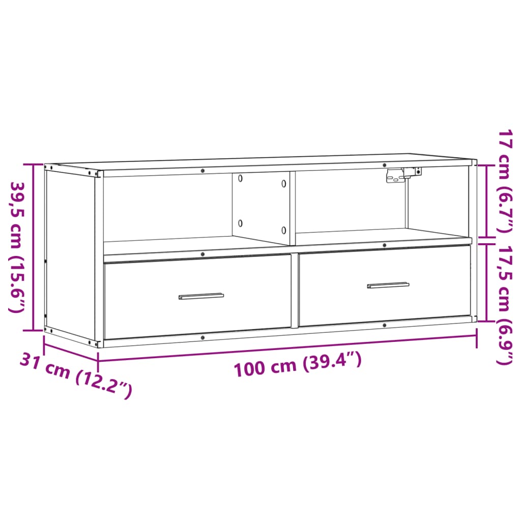 vidaXL TV Cabinet Brown Oak 100x31x39.5 cm Engineered Wood and Metal