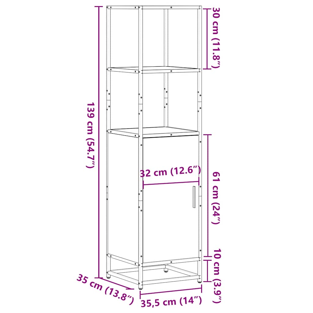 vidaXL Highboard Grey Sonoma 35,5x35x139 cm Engineered Wood and Metal