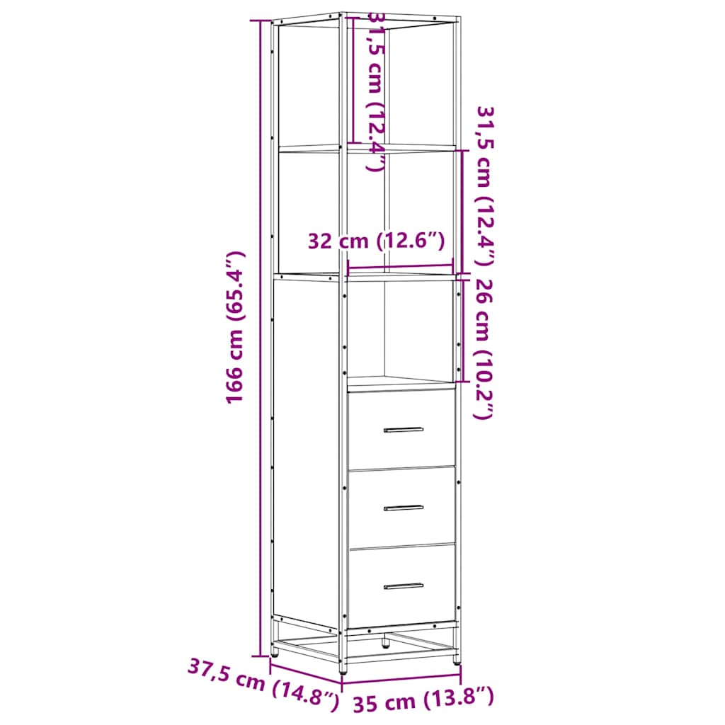 vidaXL Bathroom Cabinet Smoked Oak 35x37,5x166 cm Engineered Wood