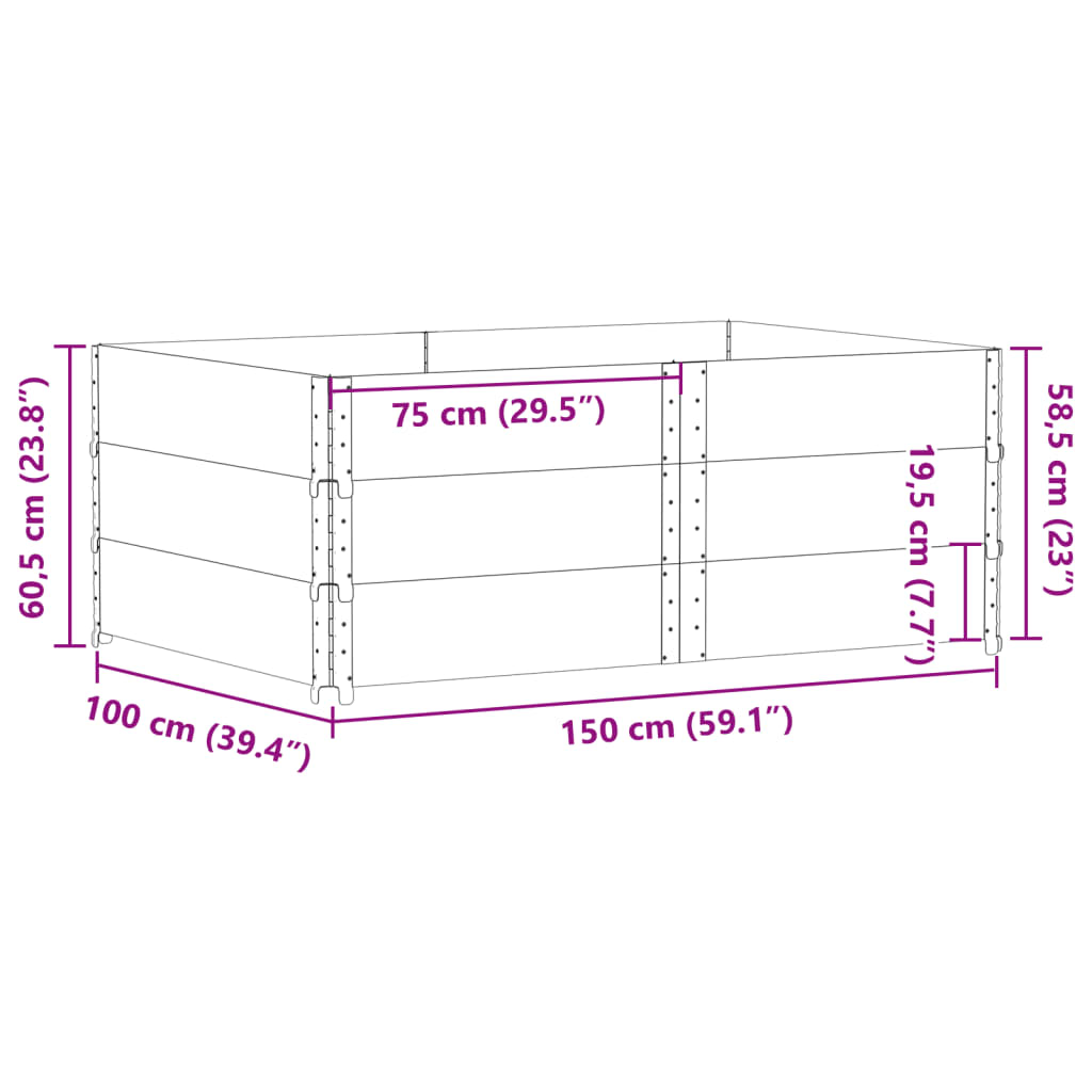vidaXL Garden Planter Grey 150x100 cm Solid Wood Pine