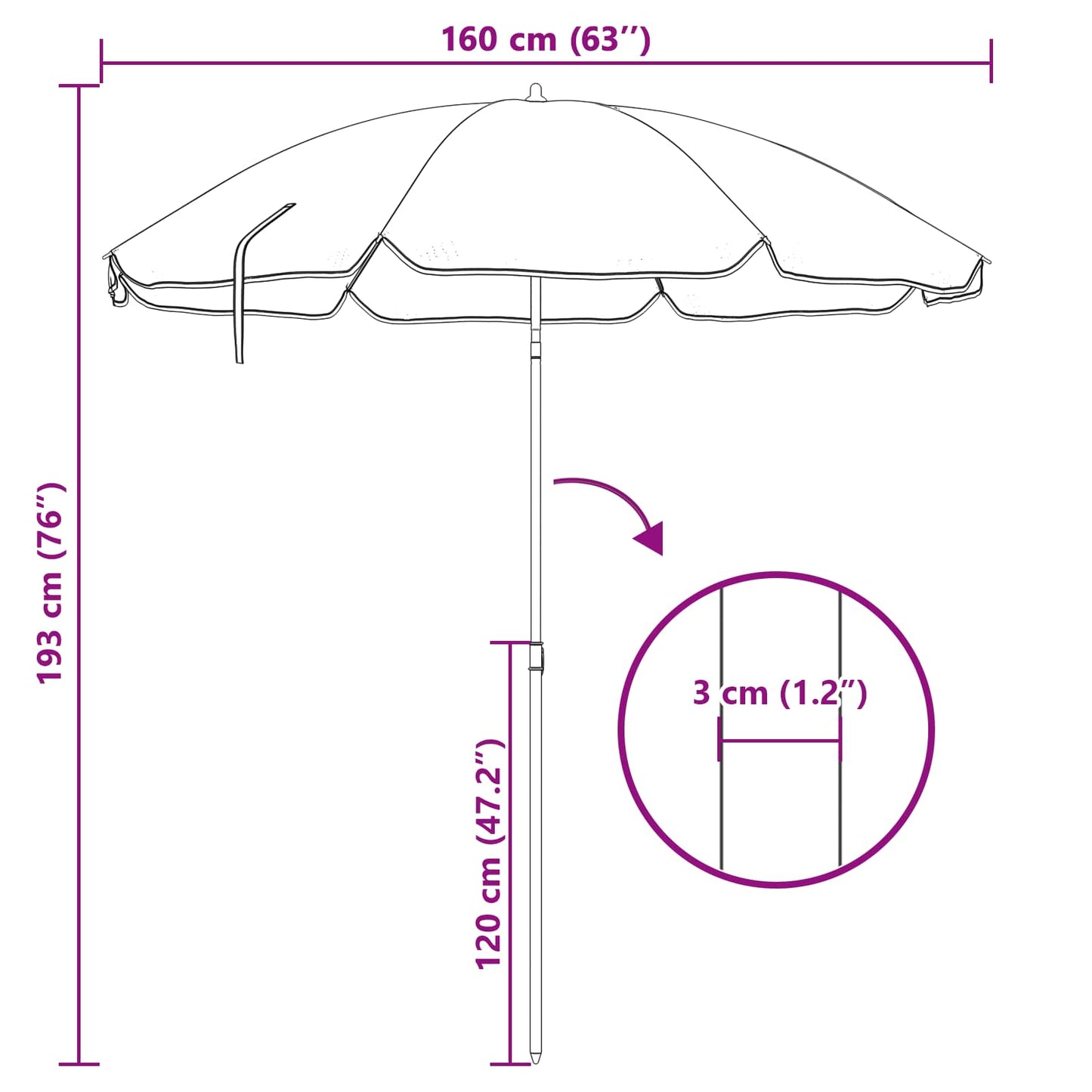 vidaXL Umbrella Blue and White 161 x 161 x 193 cm Polyester