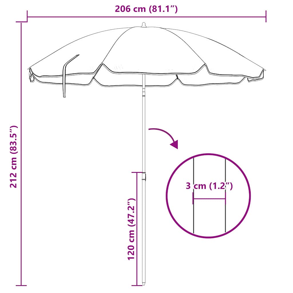 vidaXL Beach Parasol Camouflage 206 x 206 x 212 cm Polyester and Metal
