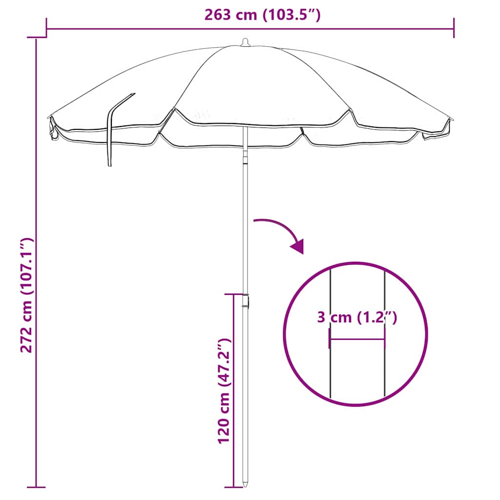 vidaXL Garden Parasol 263 x 263 x 272 cm 170T Polyester Blue and White