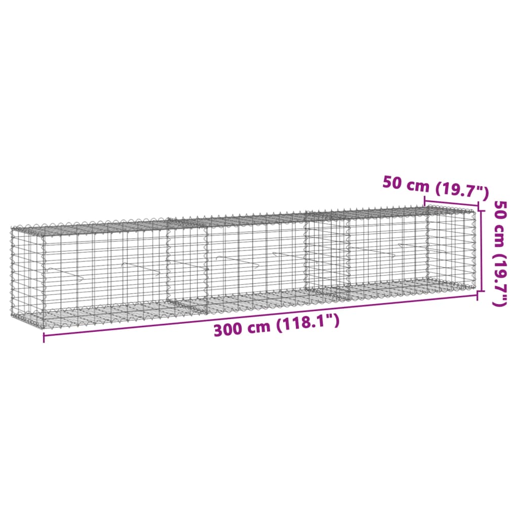 vidaXL Gabion Basket with Cover 300x50x50 cm Galvanised Iron