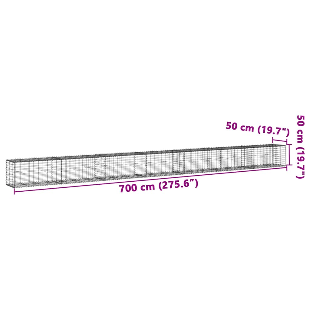 vidaXL Gabion Basket with Cover 700x50x50 cm Galvanised Iron