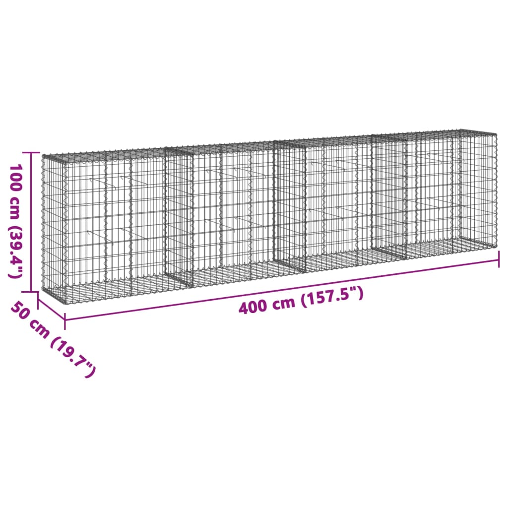 vidaXL Gabion Basket with Cover 400x50x100 cm Galvanised Iron