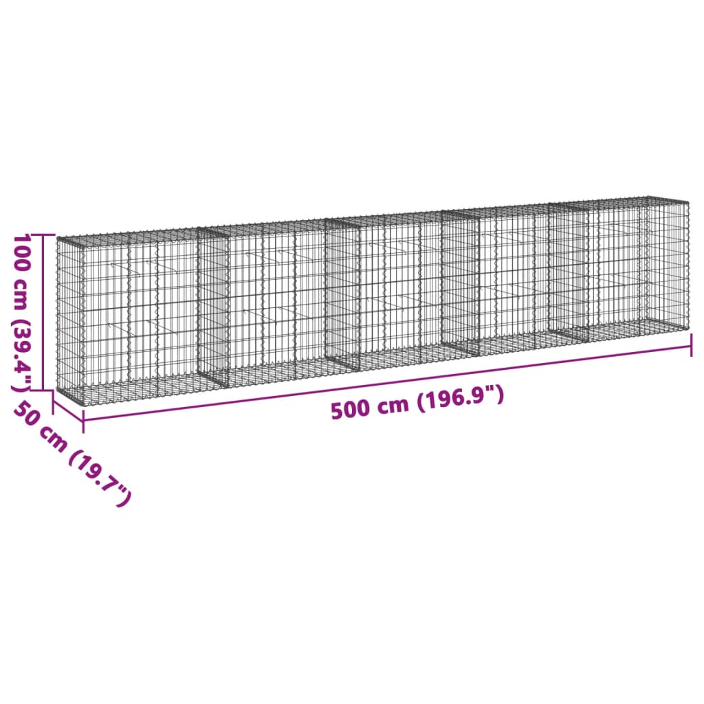 vidaXL Gabion Basket with Cover 500x50x100 cm Galvanised Iron