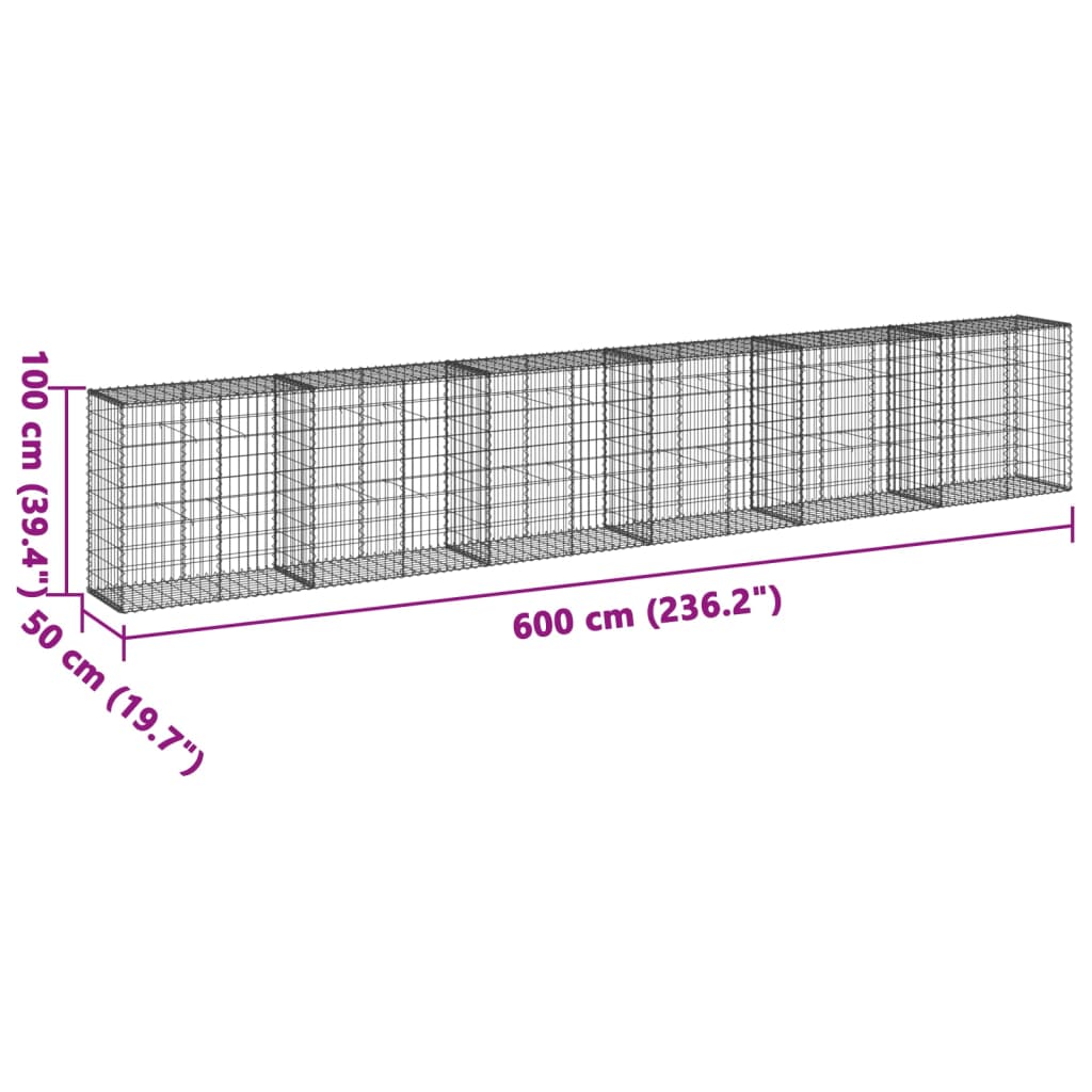vidaXL Gabion Basket with Cover 600x50x100 cm Galvanised Iron