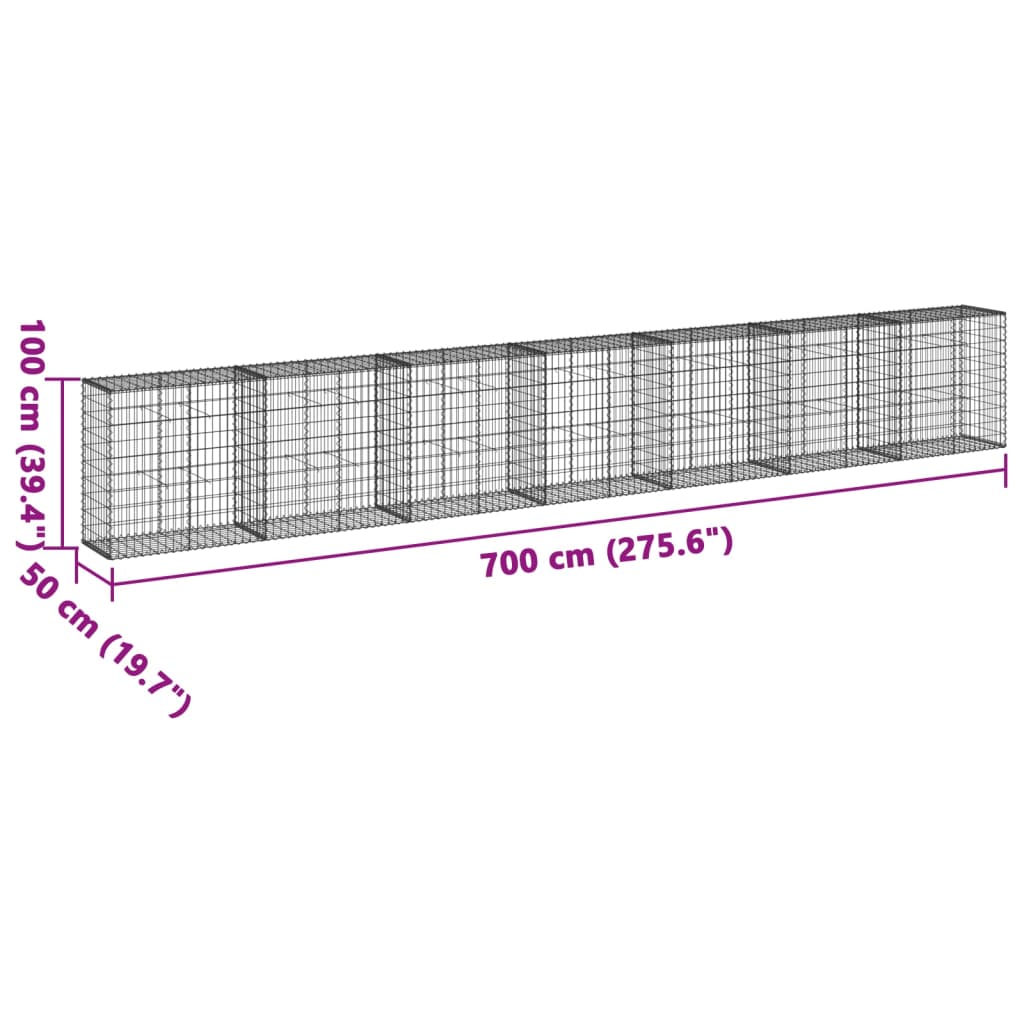 vidaXL Gabion Basket with Cover 700x50x100 cm Galvanised Iron
