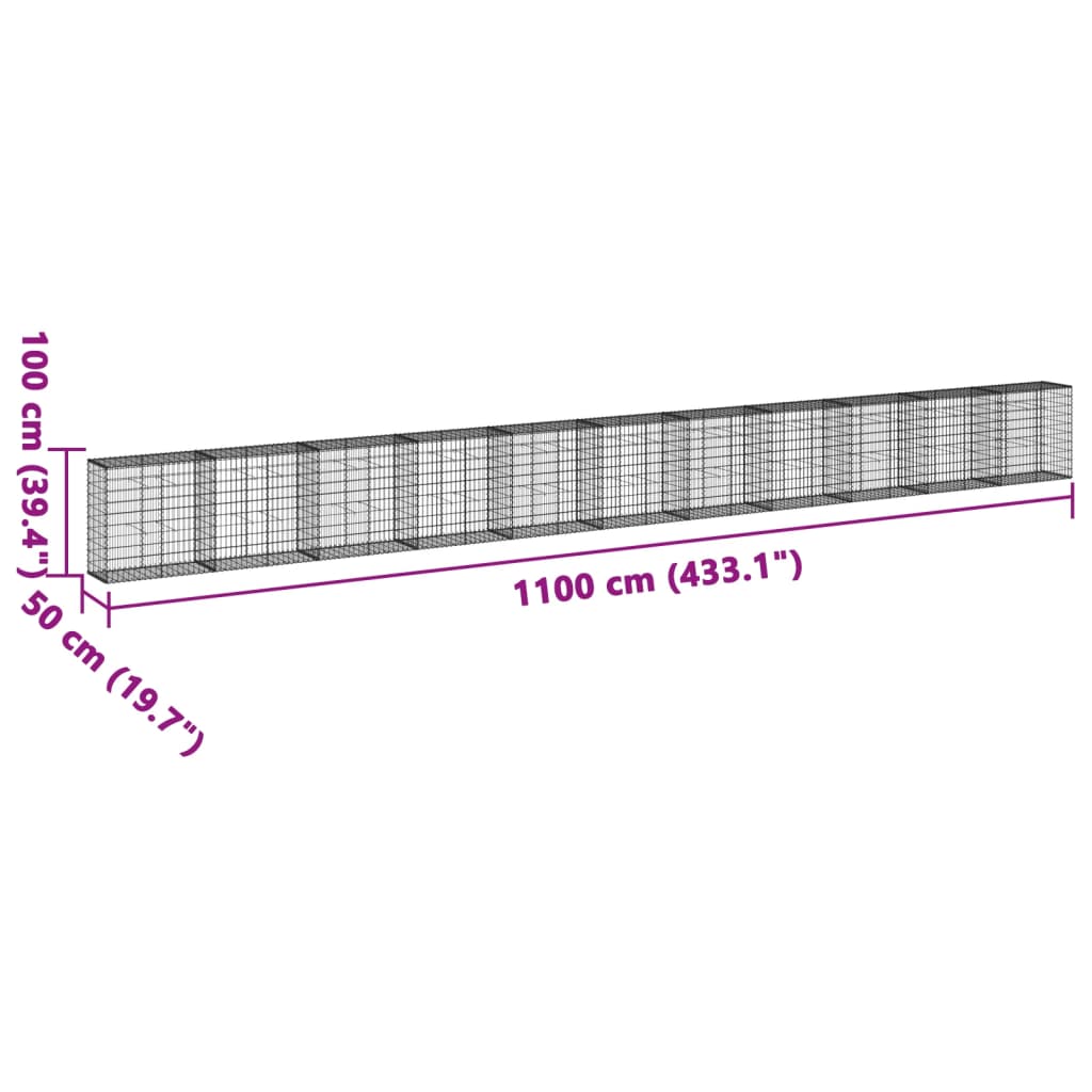 vidaXL Gabion Basket with Cover 1100x50x100 cm Galvanised Iron