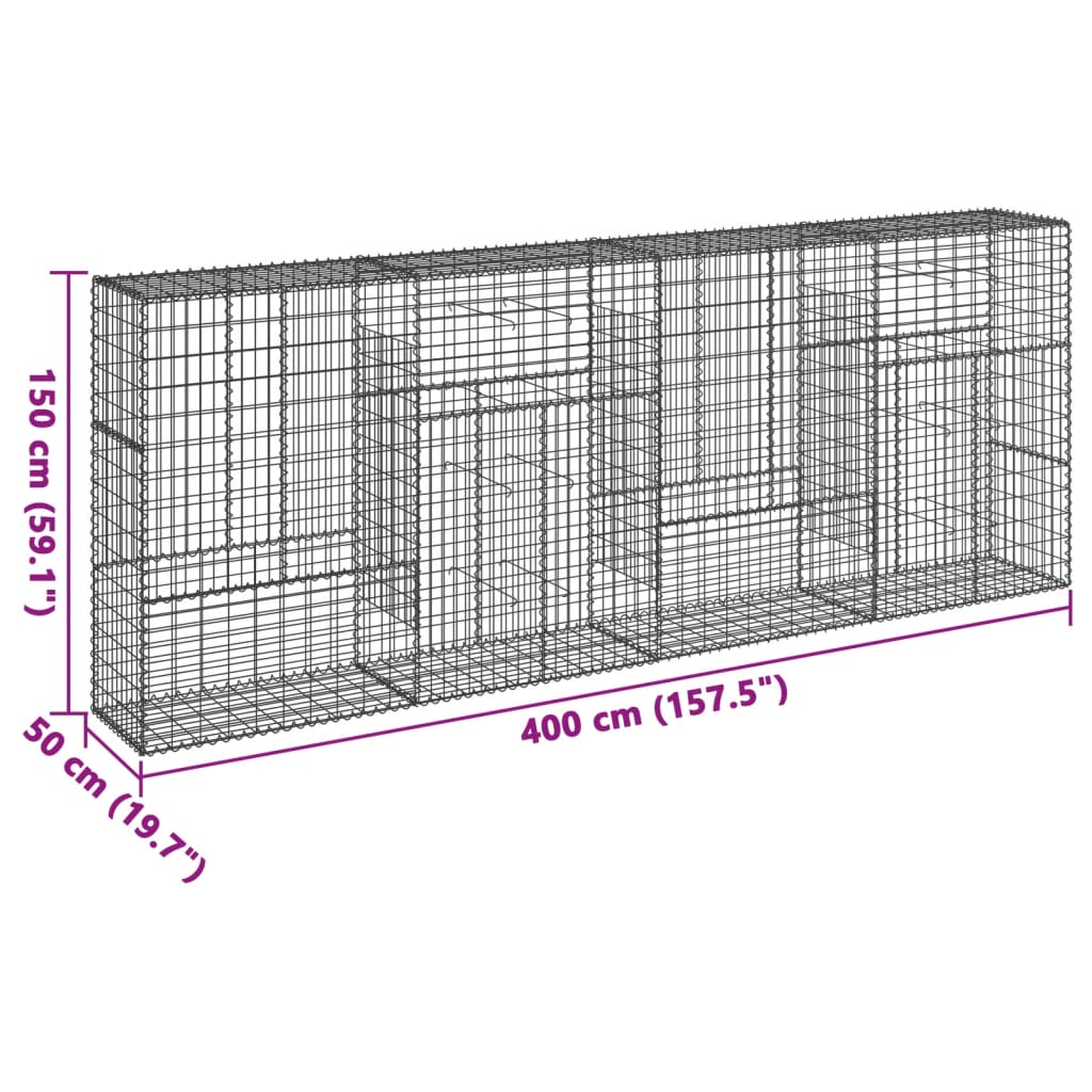 vidaXL Gabion Basket with Cover 400x50x150 cm Galvanised Iron