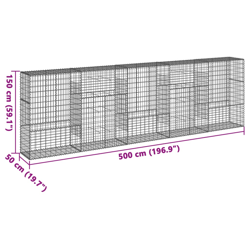 vidaXL Gabion Basket with Cover 500x50x150 cm Galvanised Iron