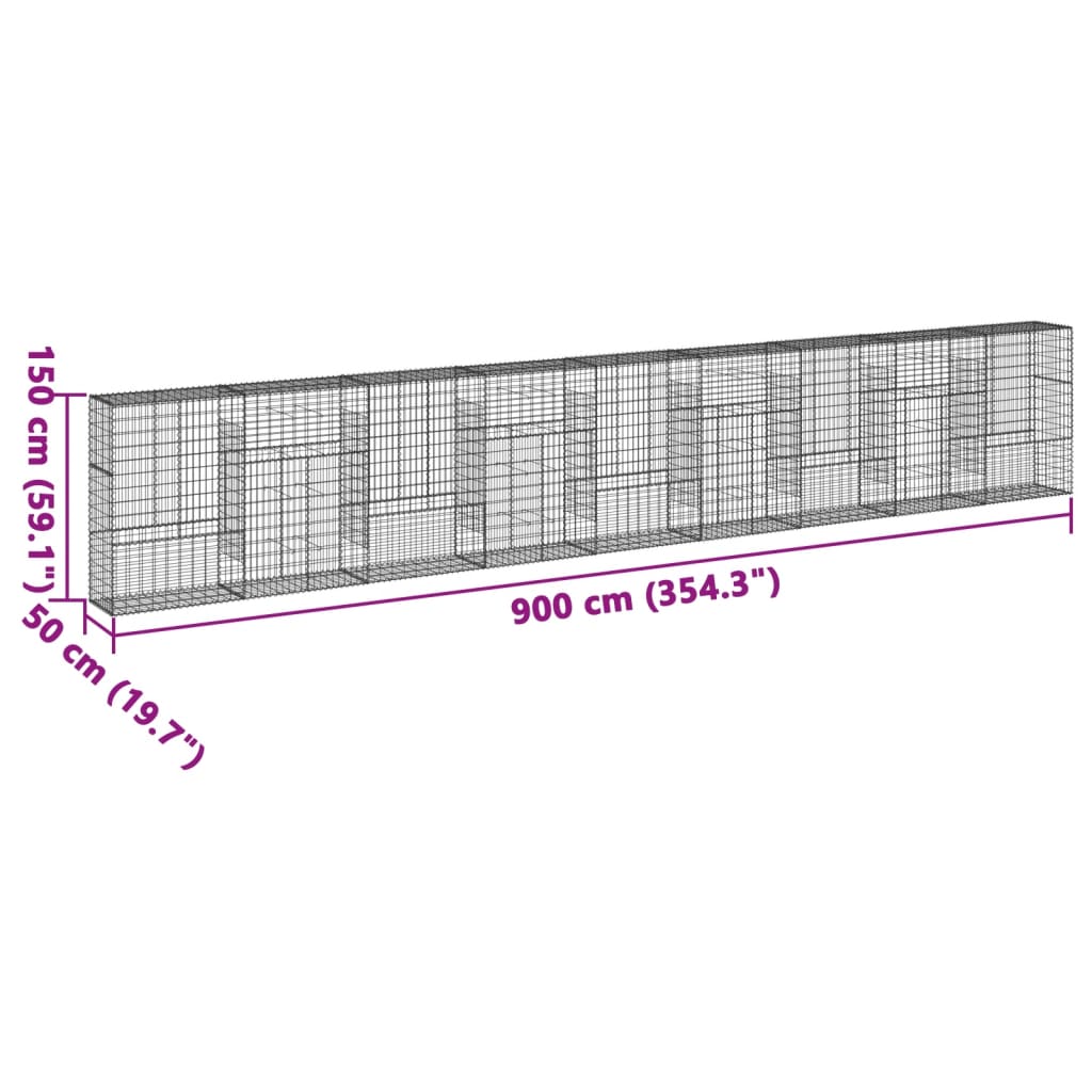 vidaXL Gabion Basket with Cover 900x50x150 cm Galvanised Iron