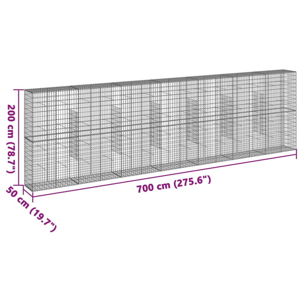 vidaXL Gabion Basket with Cover 700x50x200 cm Galvanised Iron