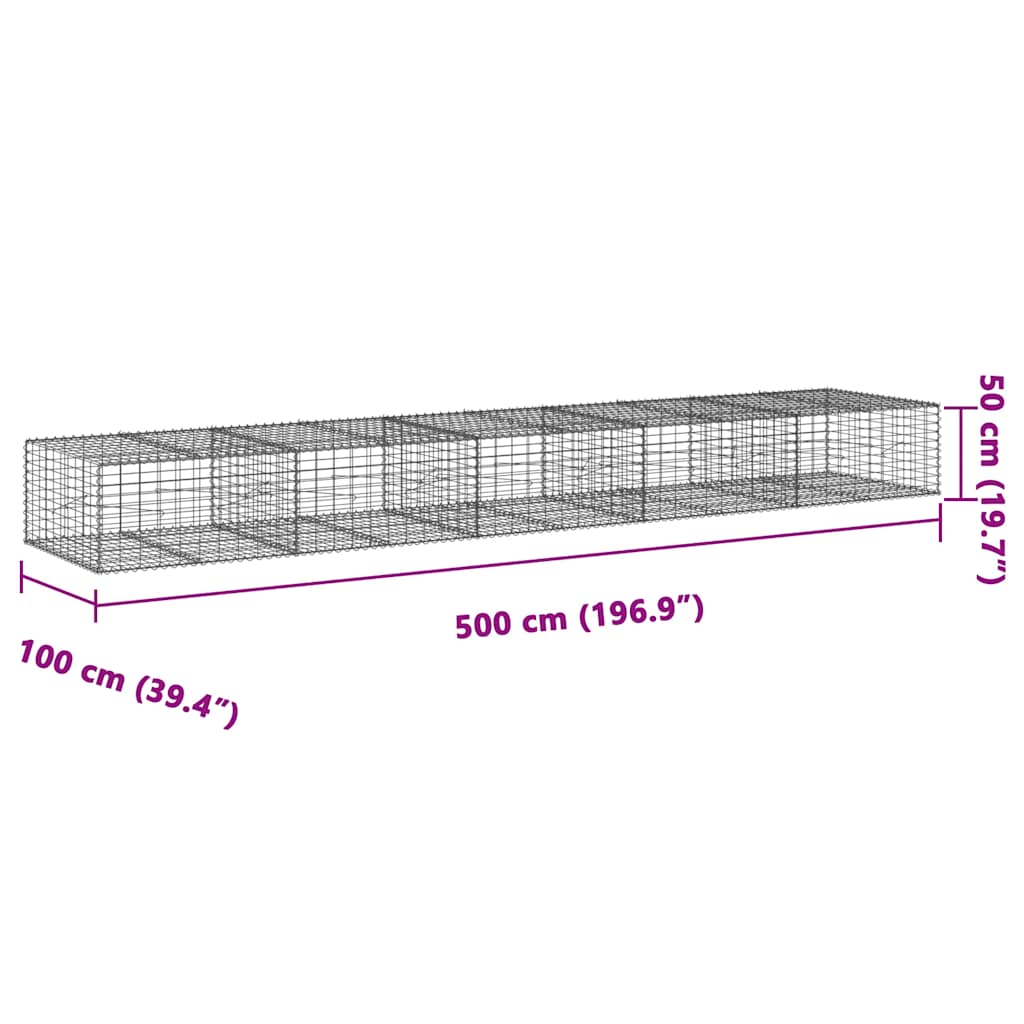 vidaXL Gabion Basket with Cover 500x100x50 cm Galvanised Iron