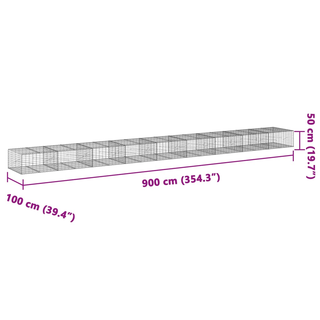 vidaXL Gabion Basket with Cover 900x100x50 cm Galvanised Iron