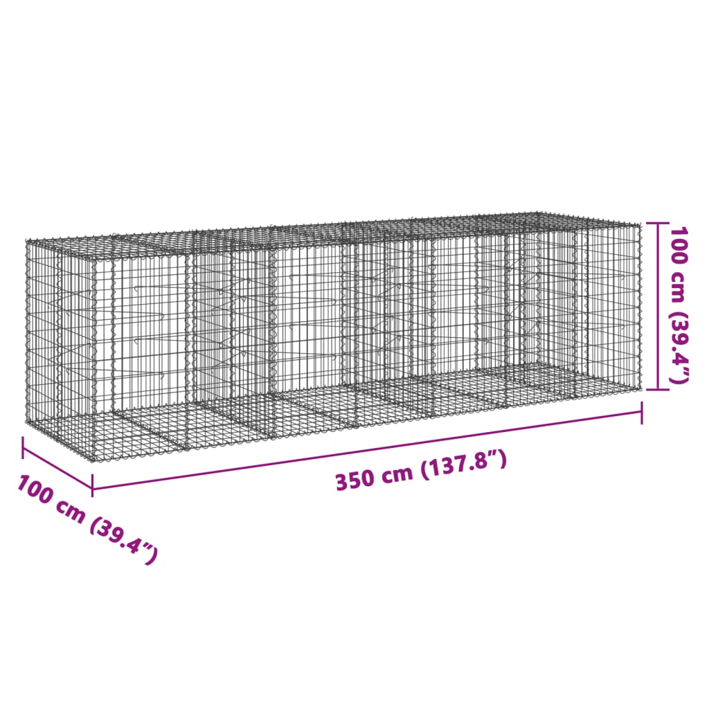 vidaXL Gabion Basket with Cover 350x100x100 cm Galvanised Iron