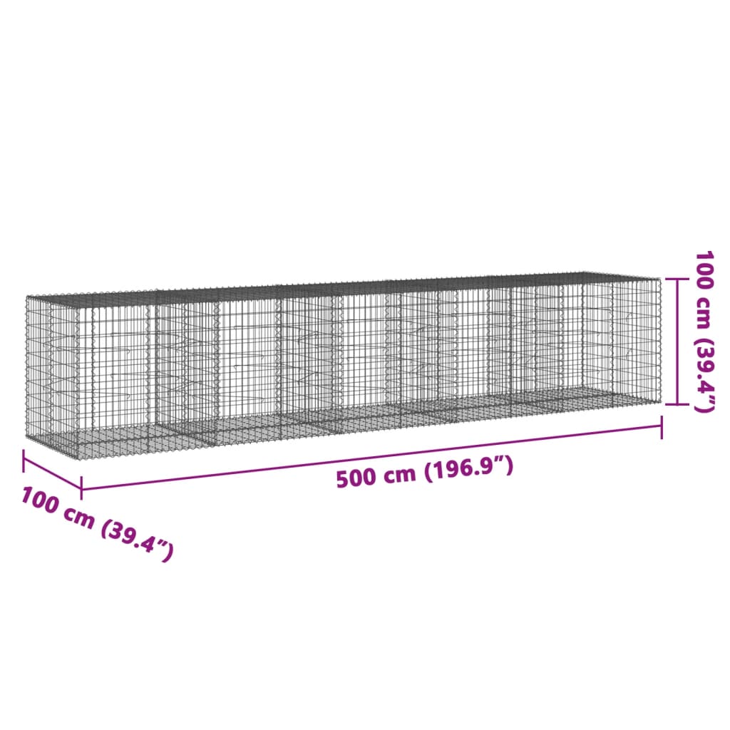 vidaXL Gabion Basket with Cover 500x100x100 cm Galvanised Iron