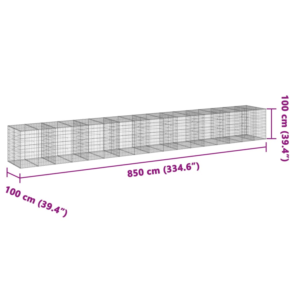 vidaXL Gabion Basket with Cover 850x100x100 cm Galvanised Iron