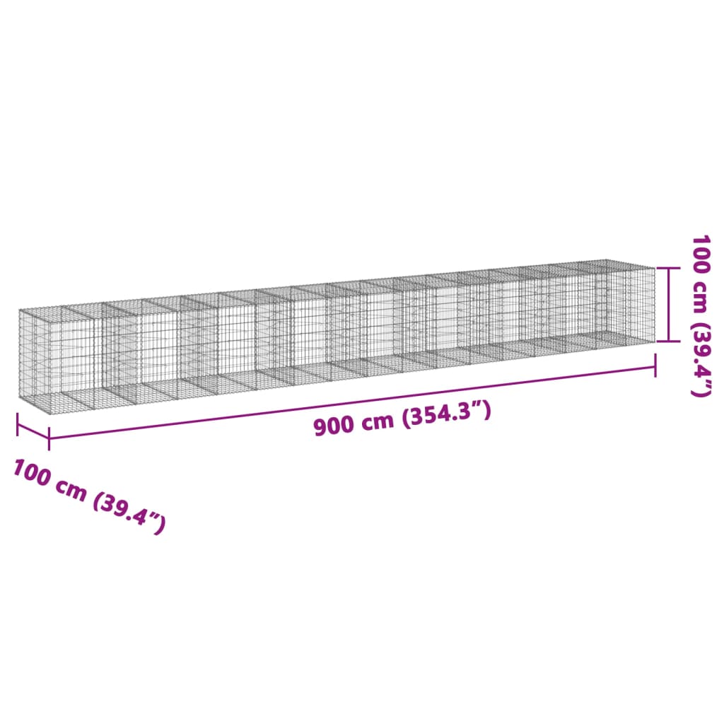 vidaXL Gabion Basket with Cover 900x100x100 cm Galvanised Iron