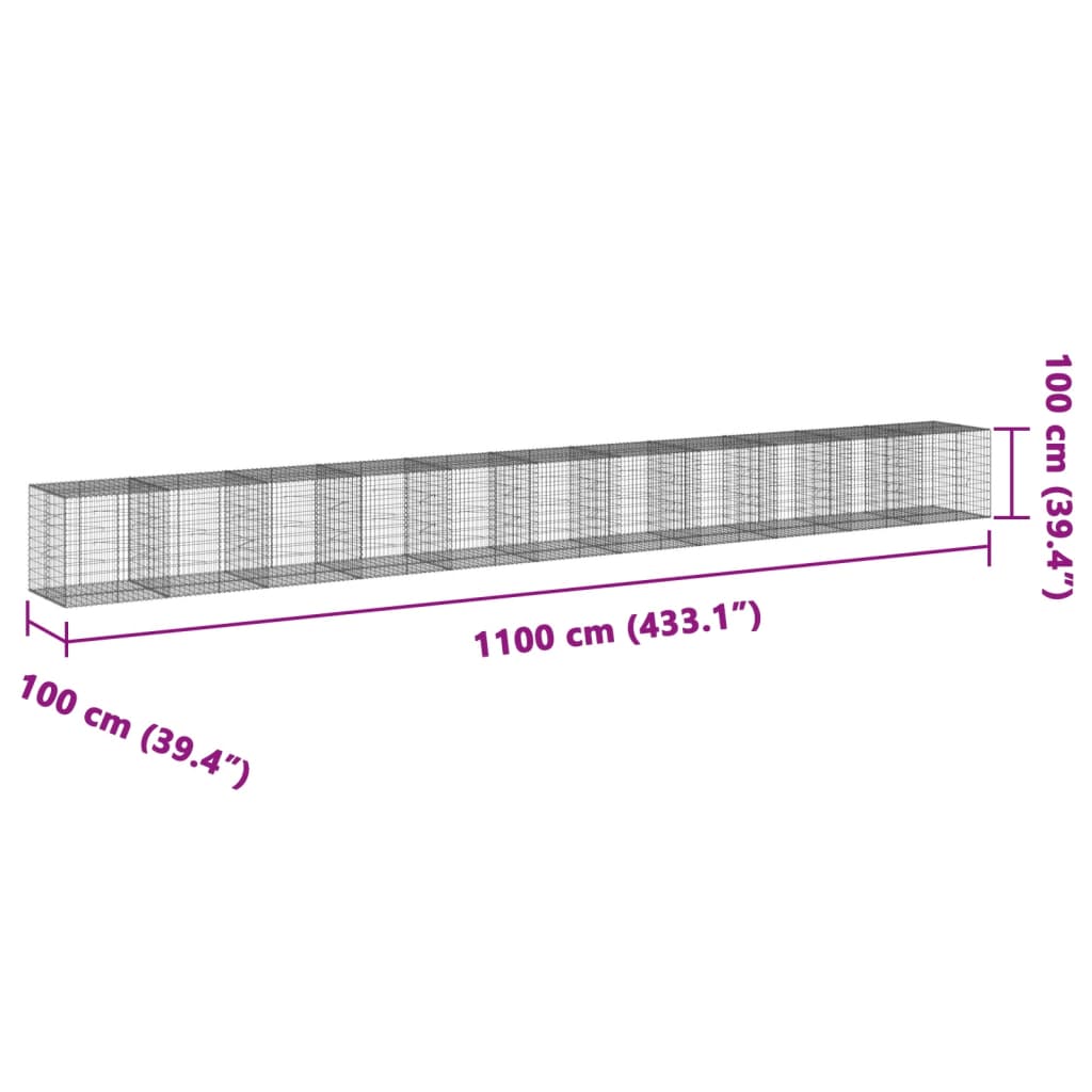 vidaXL Gabion Basket with Cover 1100x100x100 cm Galvanised Iron
