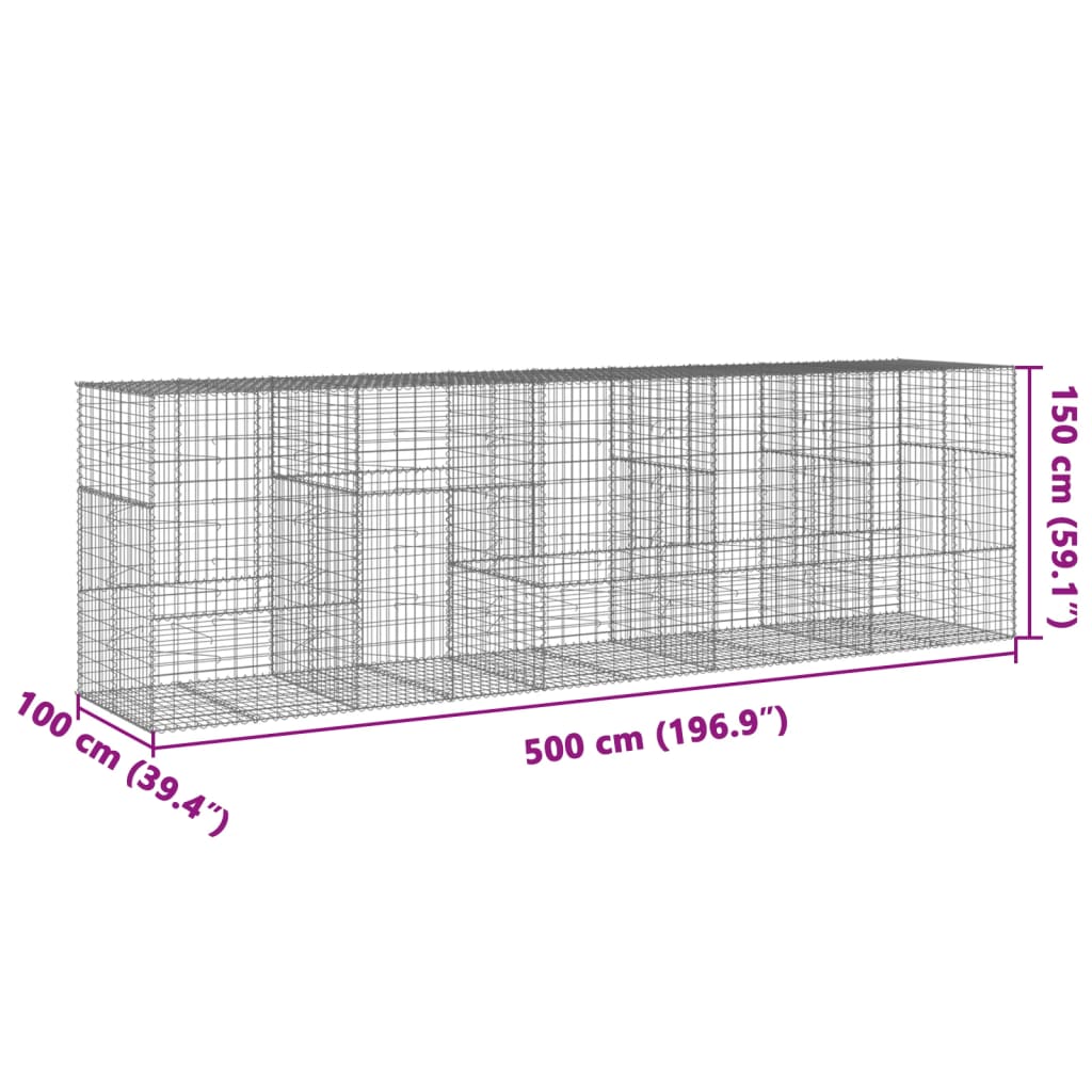 vidaXL Gabion Basket with Cover 500x100x150 cm Galvanised Iron