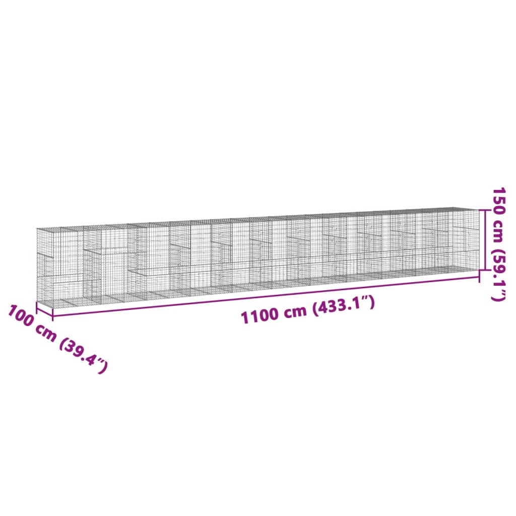vidaXL Gabion Basket with Cover 1100x100x150 cm Galvanised Iron
