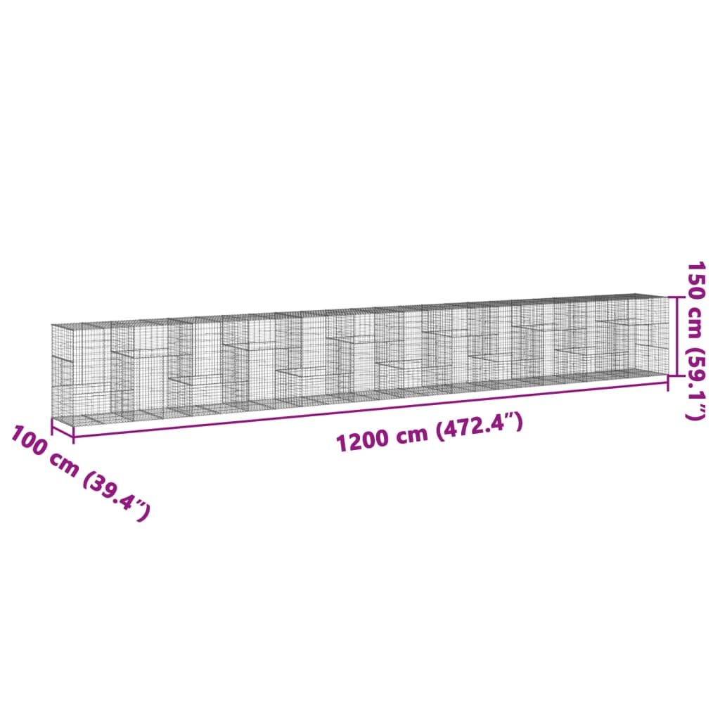 vidaXL Gabion Basket with Cover 1200x100x150 cm Galvanised Iron