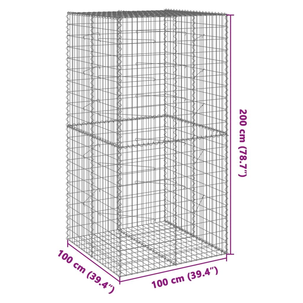 vidaXL Gabion Basket with Cover 100x100x200 cm Galvanised Iron