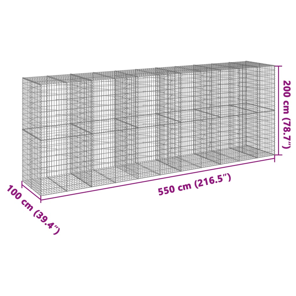 vidaXL Gabion Basket with Cover 550x100x200 cm Galvanised Iron