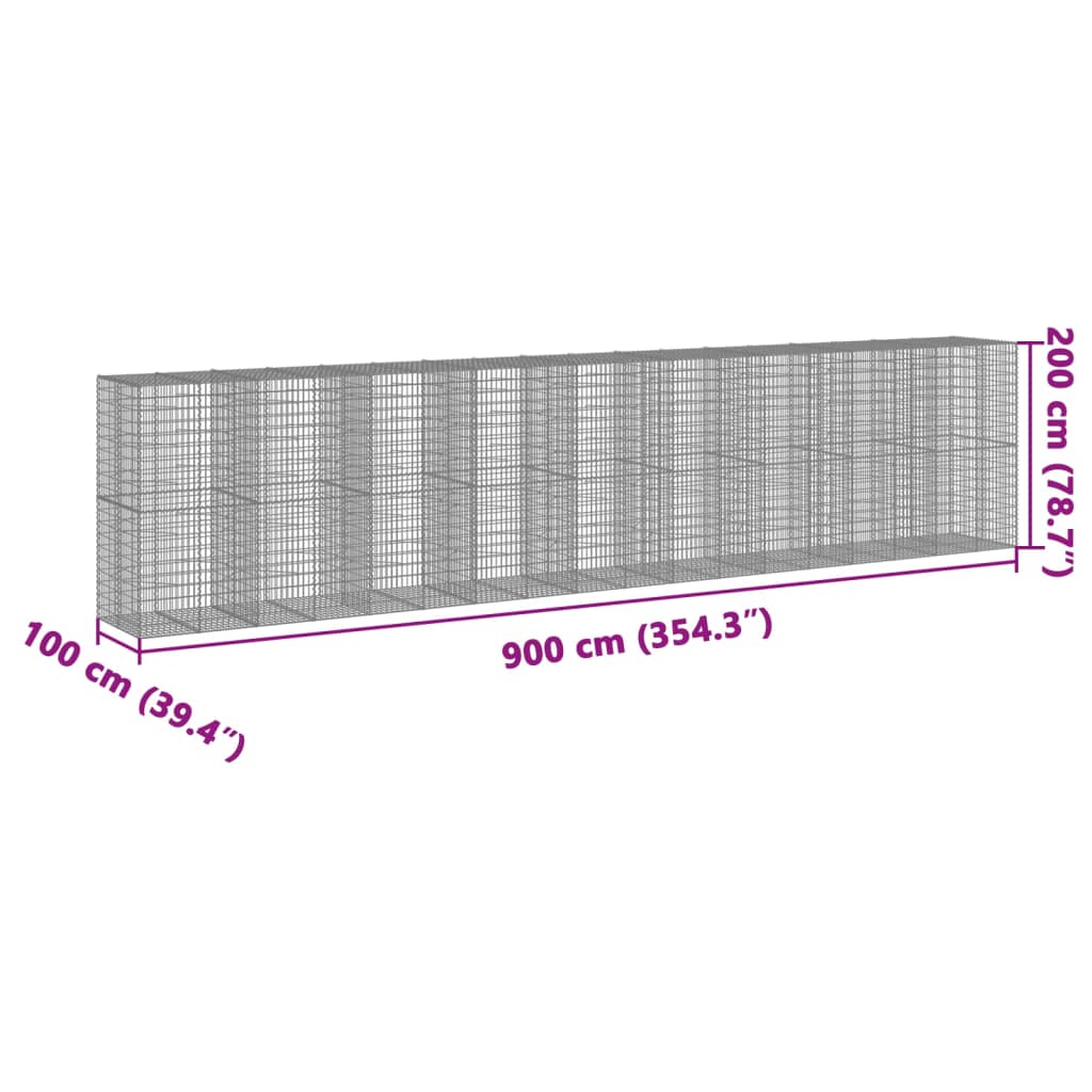 vidaXL Gabion Basket with Cover 900x100x200 cm Galvanised Iron
