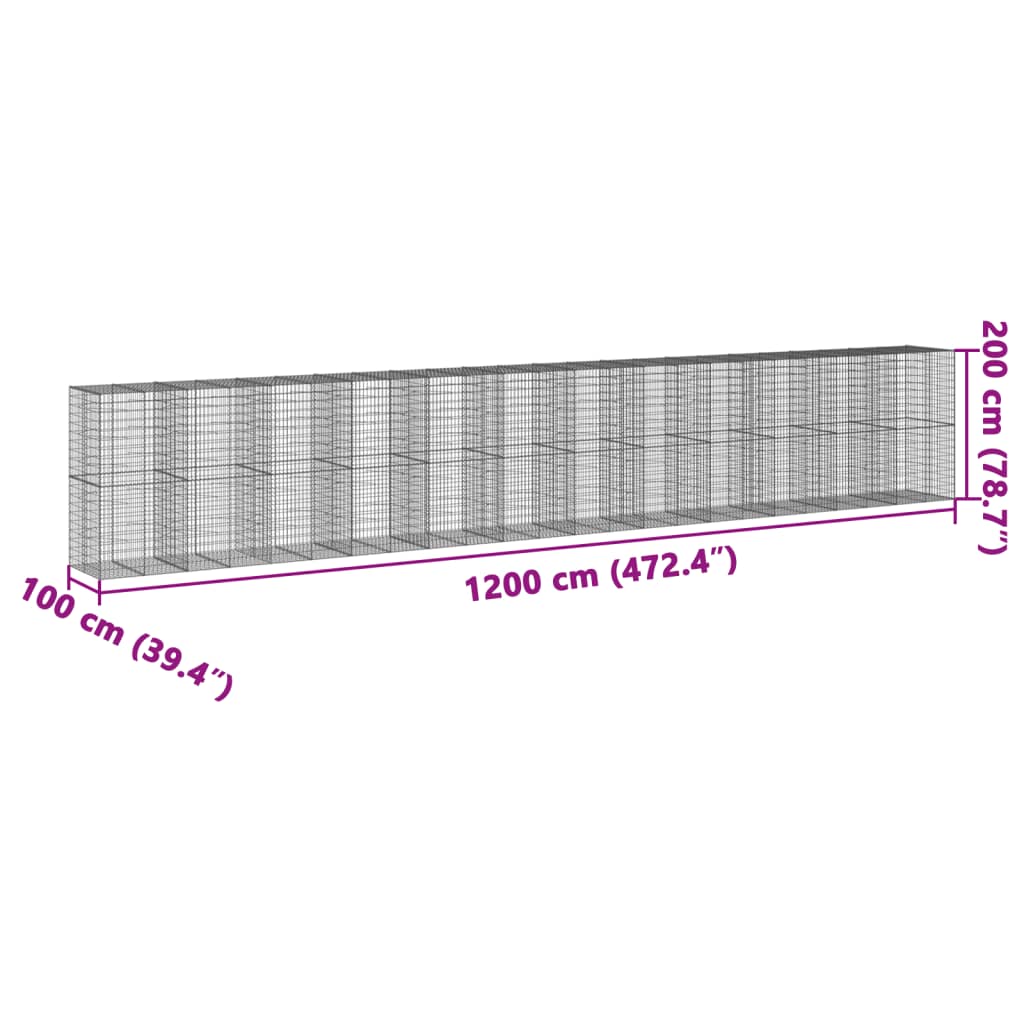 vidaXL Gabion Basket with Cover 1200x100x200 cm Galvanised Iron