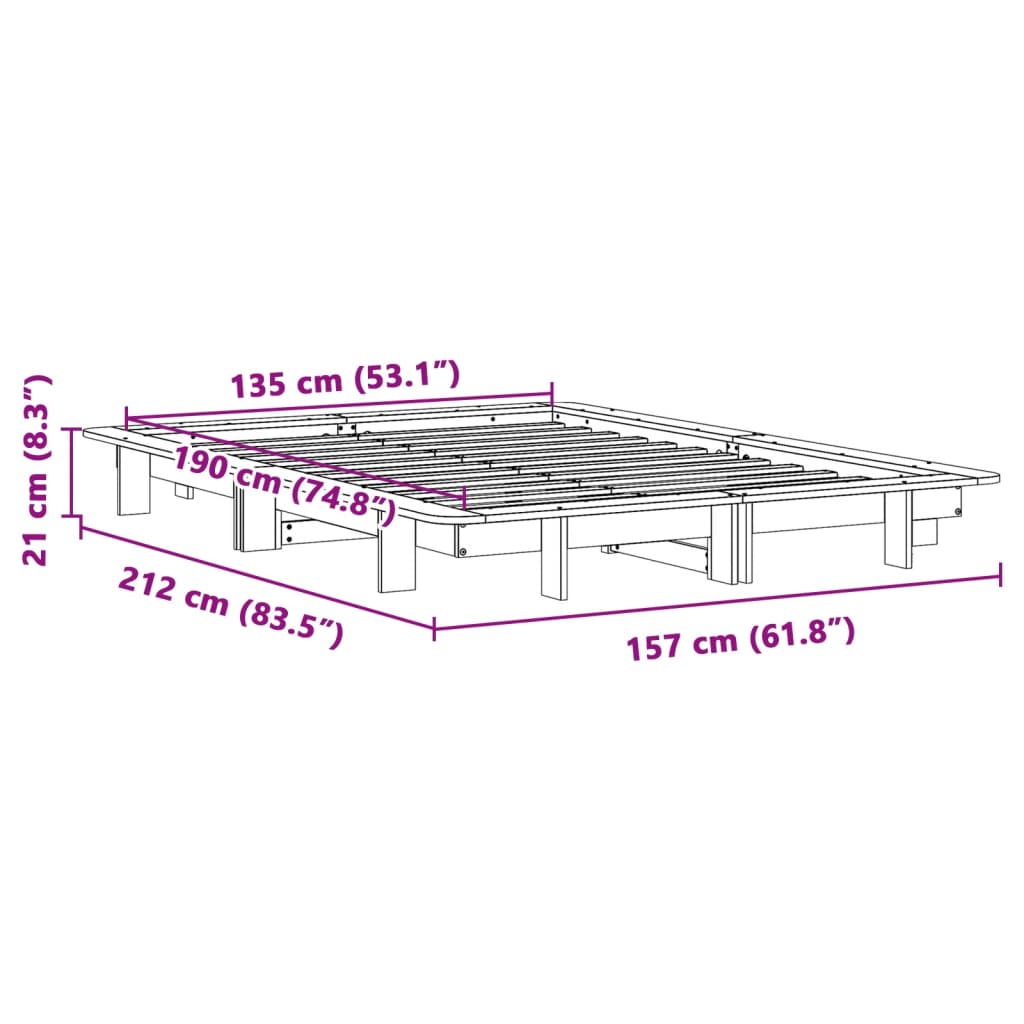 vidaXL Bed Frame without Mattress White 135x190 cm Solid Wood Pine