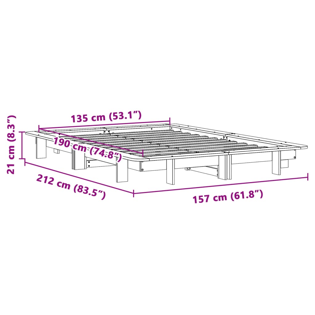 vidaXL Bed Frame without Mattress Wax Brown 135x190 cm Solid Wood Pine
