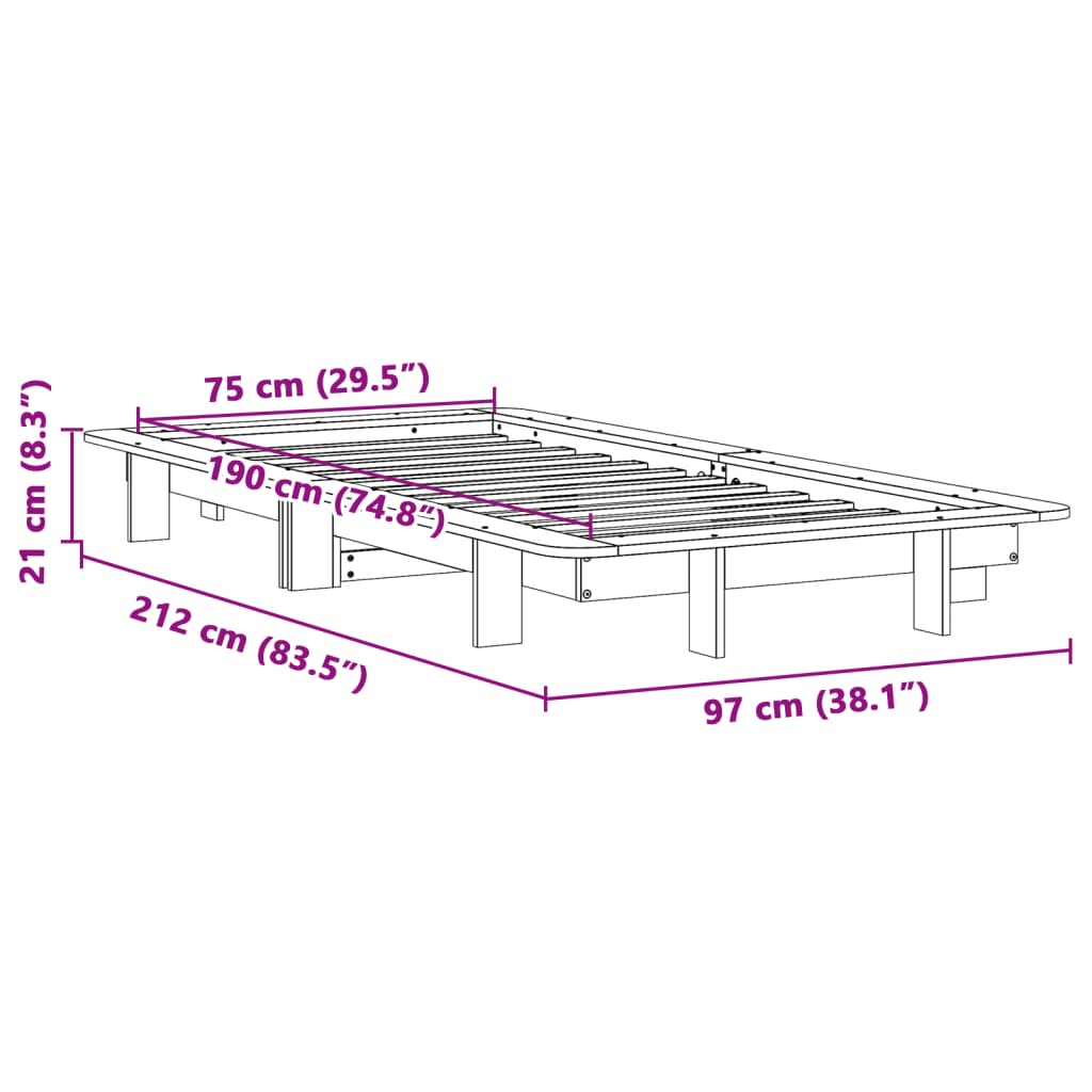 vidaXL Bed Frame without Mattress 75x190 cm Small Single Solid Wood Pine